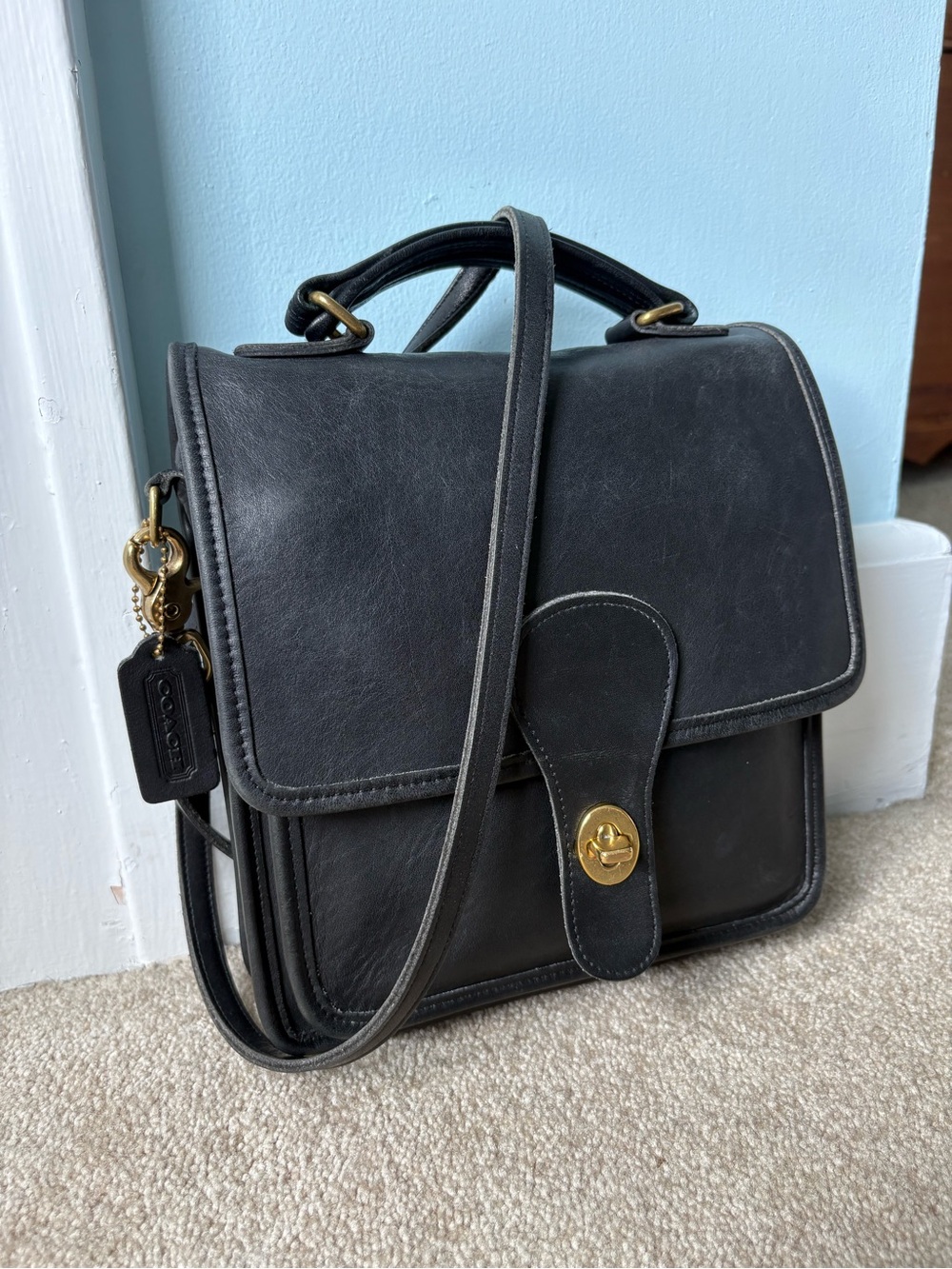 Vintage Coach Black Leather Station Bag 5130 Crossbody Satchel Handbag USA